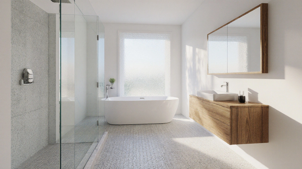 Ergonomické uspořádání koupelny - sprcha, vana a umyvadlo