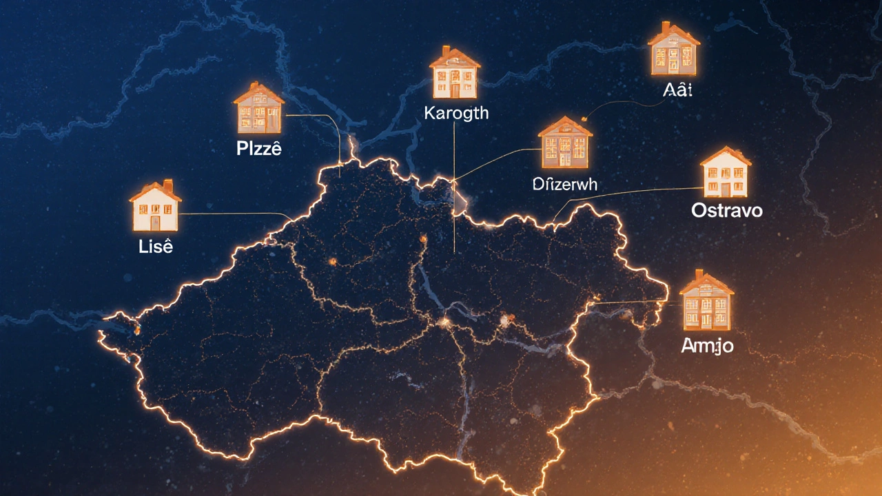 Abstract map of Czech Republic showing rising property values radiating from Prague.