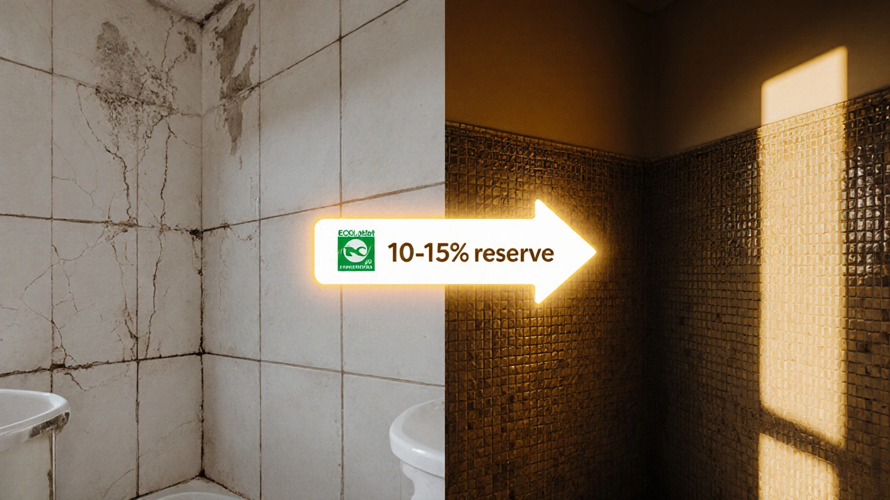 Porovnání špatné a kvalitní rekonstrukce koupelny s vyznačenou rezervou.