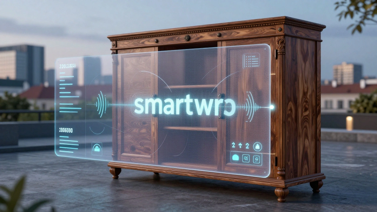 Chytrá fólie s senzory monitorující tlak a vibrace během přepravy luxusního nábytku.