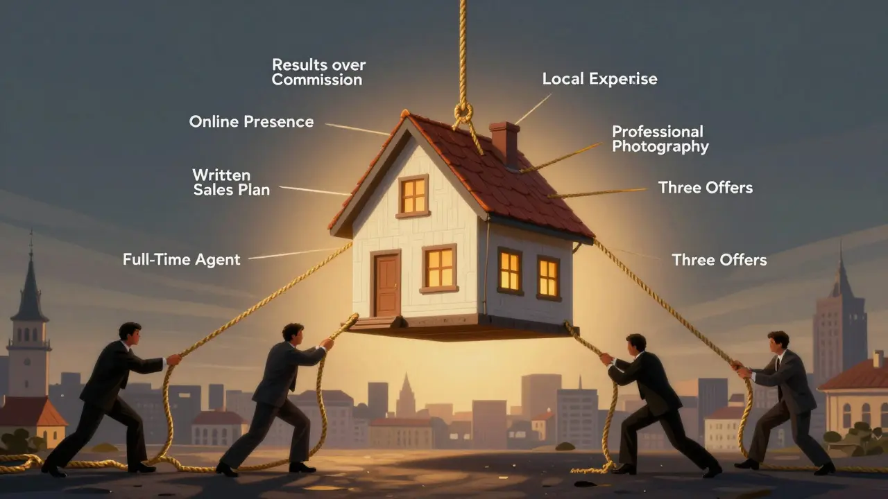 Dům vytahován sedmi zlatými lany podle klíčových kritérií výběru makléře