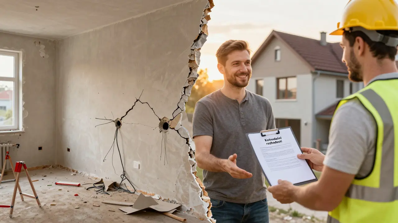 Kontrast mezi nelegální rekonstrukcí a bezpečně dokončenou stavbou s předáním kolaudačního rozhodnutí.