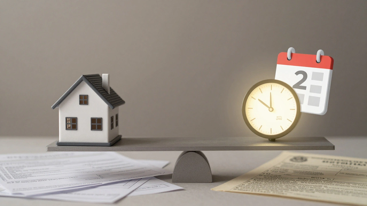 Váha s domem a doklady, symbolizující osvobození od daně.