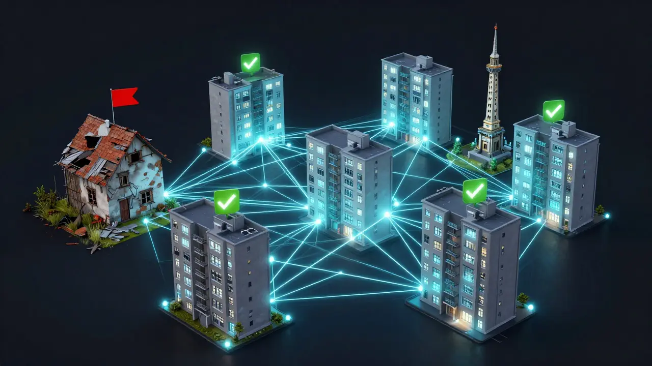 Koncepční obrázek algoritmu hodnocení nemovitostí s významnými chybami u venkovských domů a památek.