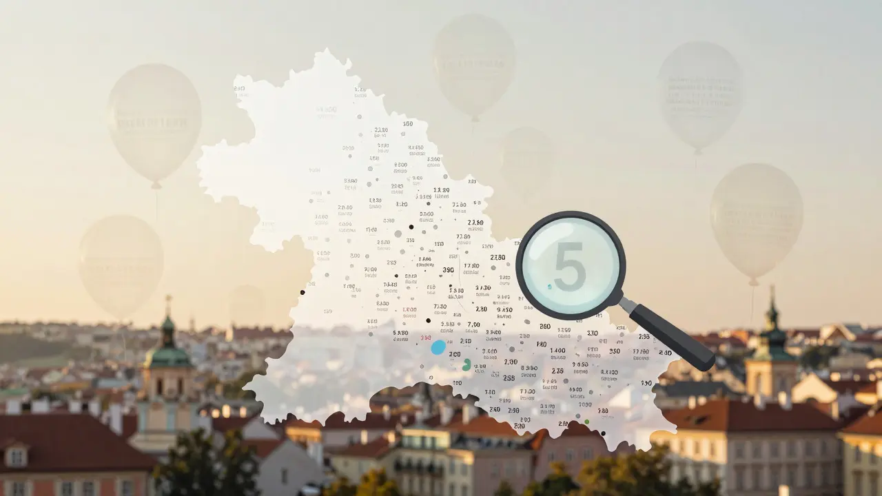 Průhledná mapa Prahy 5 s reálnými cenami prodejů nemovitostí a překrývajícími se nabídkovými cenami.