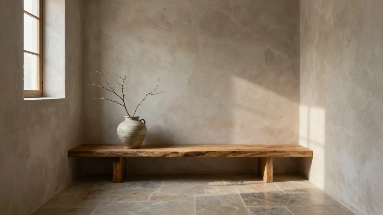 Wabi-sabi koupelna: jak použít kámen a hlazenou omítku pro klidný a autentický prostor