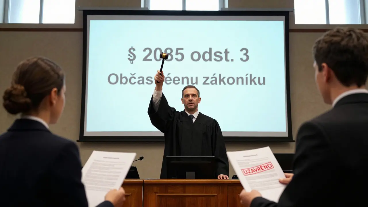 Soudce v Praze vyhlašuje uzavření kupní smlouvy podle občanského zákoníku.