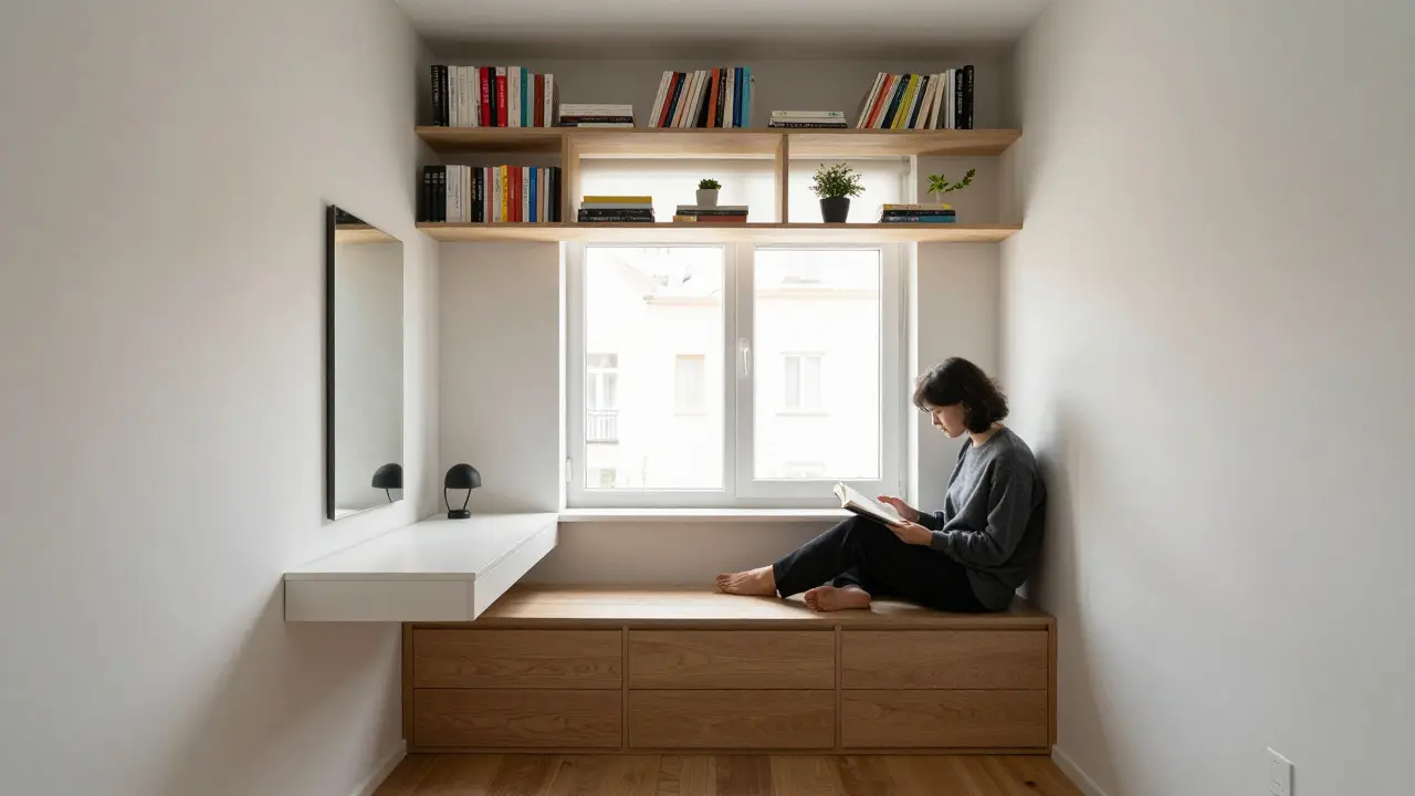 Vestavěné sezení u okna v garsonce: Jak maximalizovat prostor a světlo