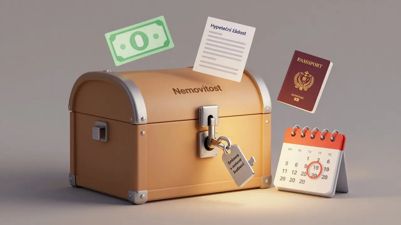 Zamčená schránka s nemovitostí se otevírá klíčem smlouvy o budoucí kupní smlouvě.