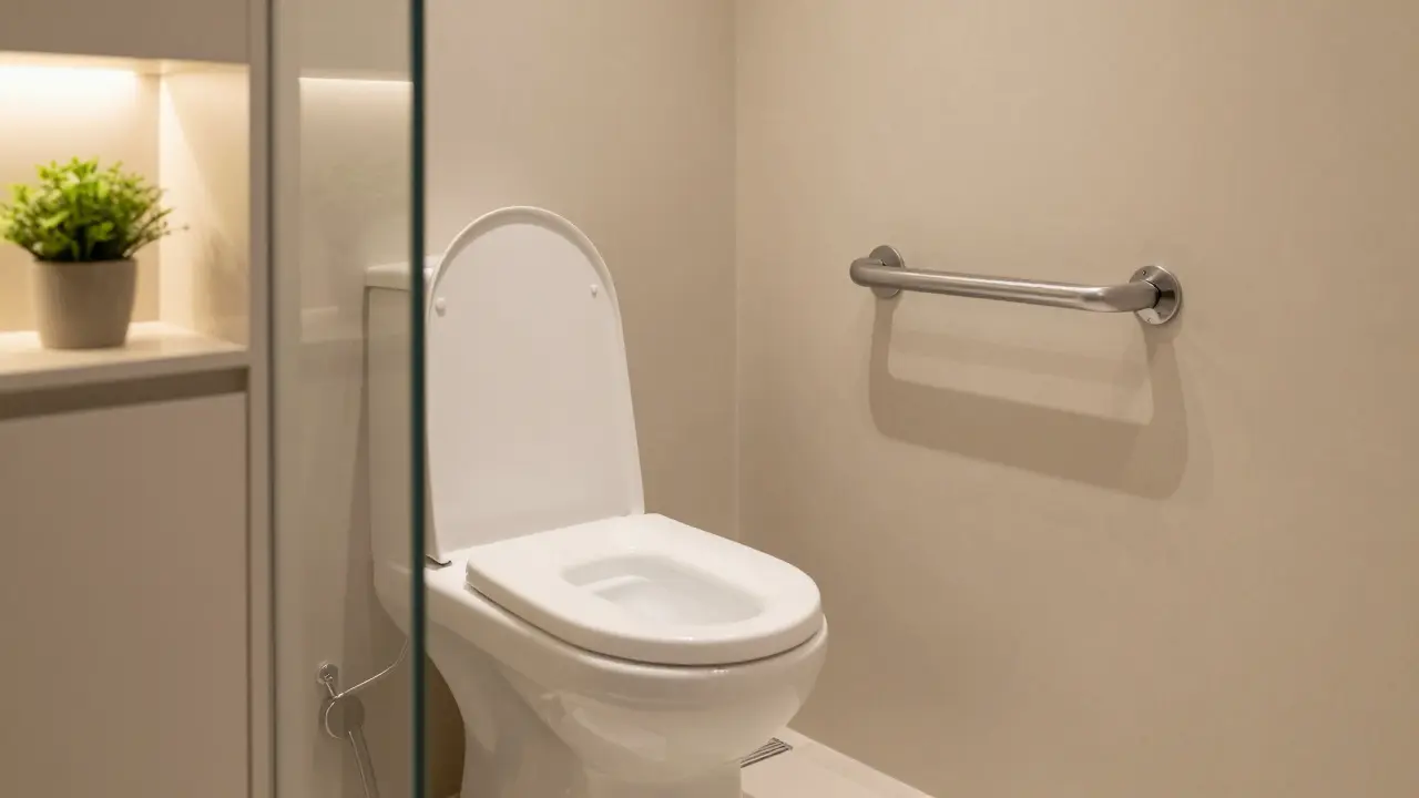 Bezbariérová koupelna s univerzním designem a madly