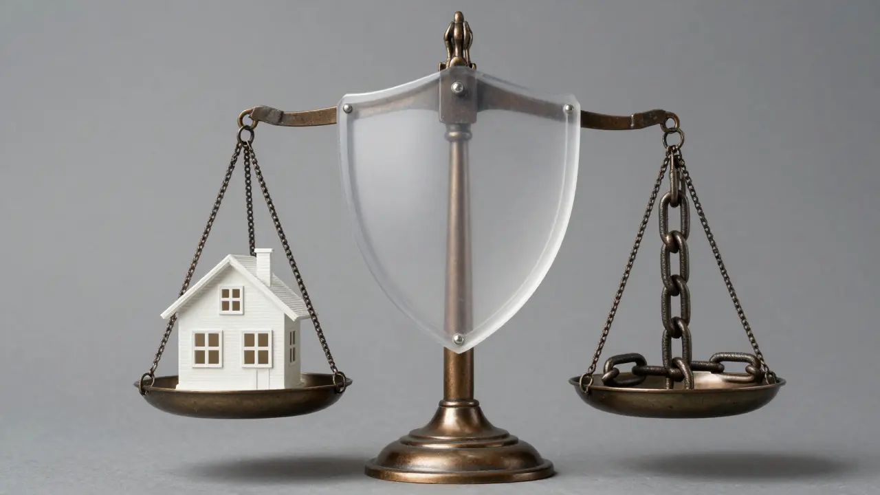 Práva váhy s domem a těžkým omezením prodeje majetku.