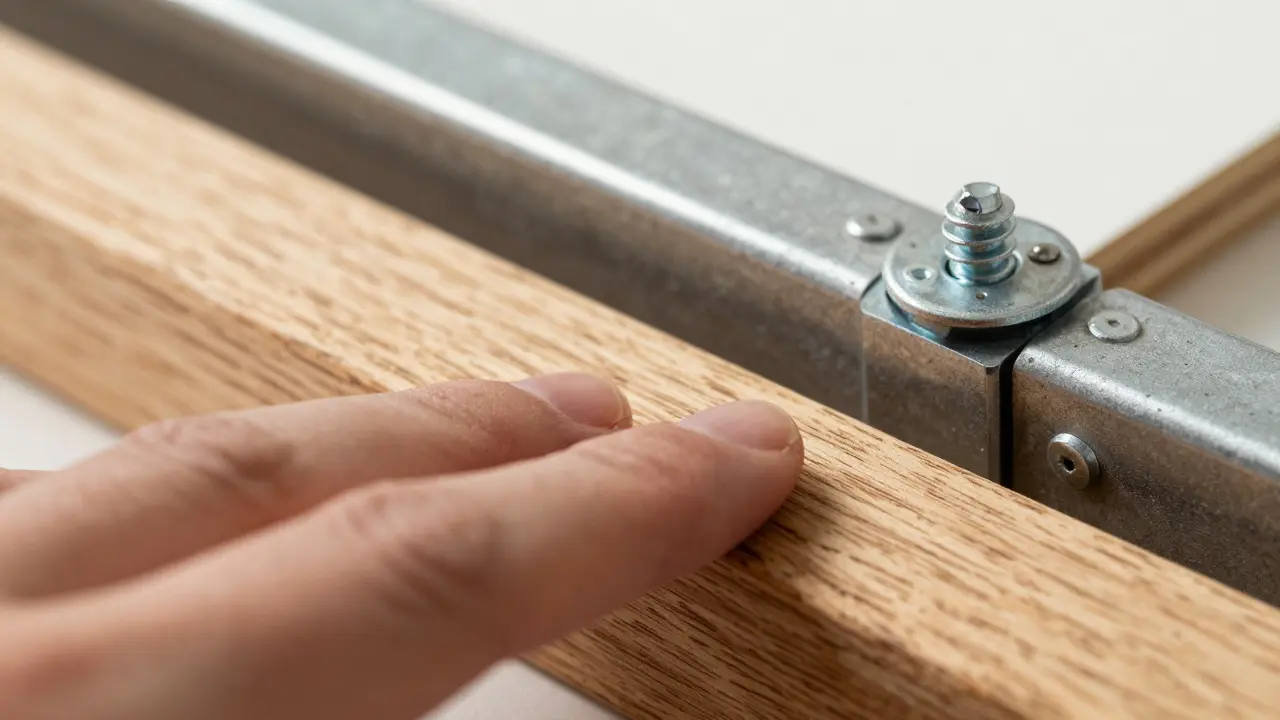 Detail kvalitních materiálů: masivní dřevo a kovové spoje