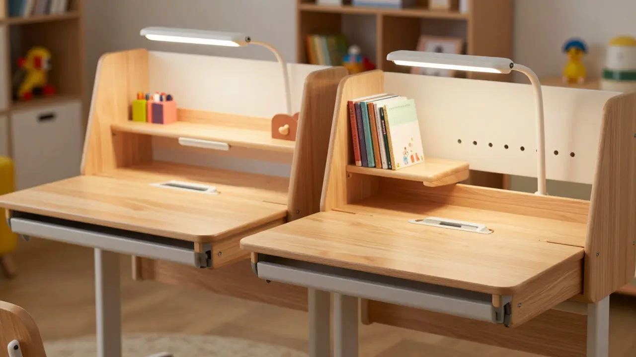Dva oddělené ergonomické psací stoly pro sourozence