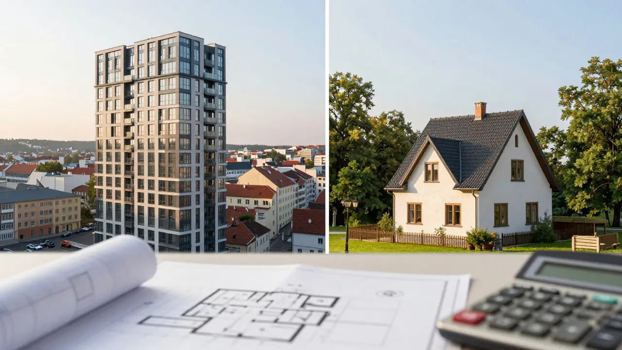 Kontrast mezi městským bytem a regionálním domem pro diverzifikaci.