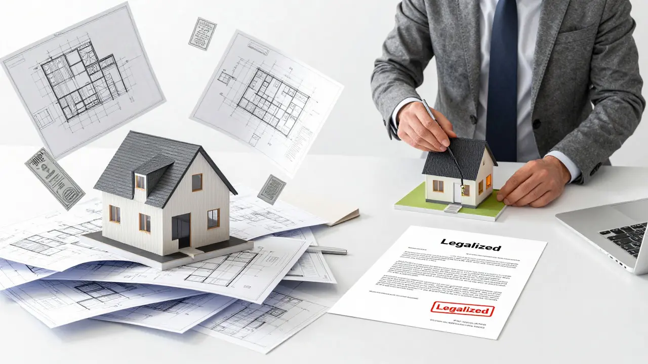 Architekt měří dům mezi plány a schváleným úřadem