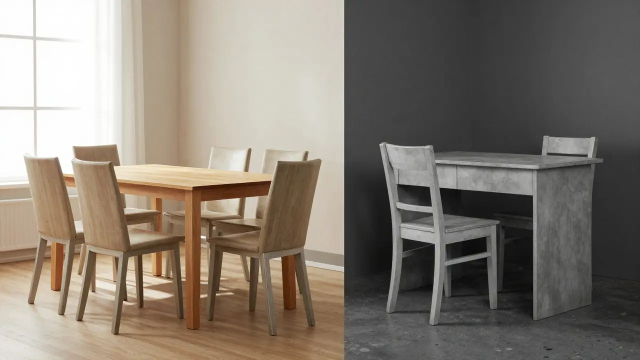 Kontrast mezi hodnotným designérským nábytkem a levnou alternativou