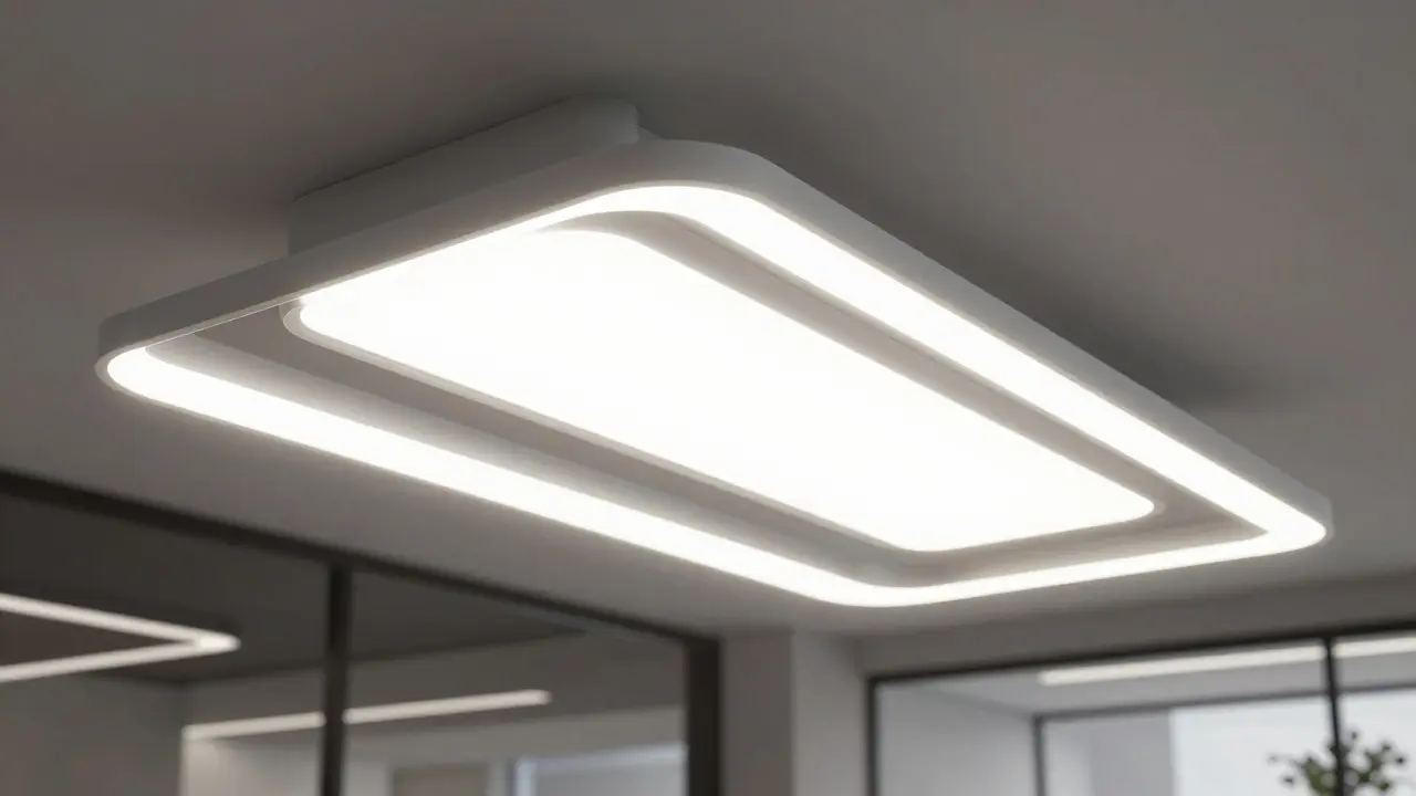 Modulární LED panely v kanceláři s vysokými stropy