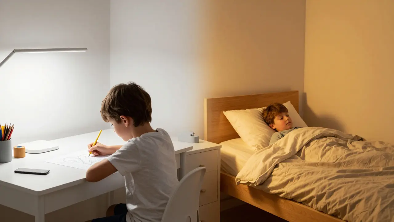 Rozdíl mezi studeným světlem pro učení a teplým pro spánek v dětském pokoji