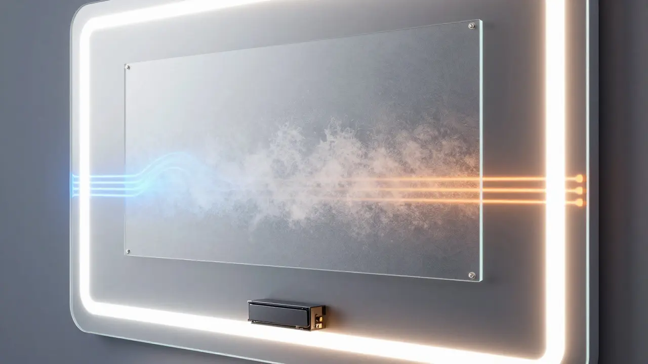 Schéma vnitřní konstrukce LED zrcadla s topnou fólií