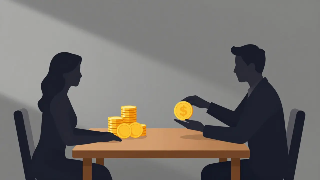 Abstraktní ilustrace vyjednávání provize mezi prodávajícím a makléřem