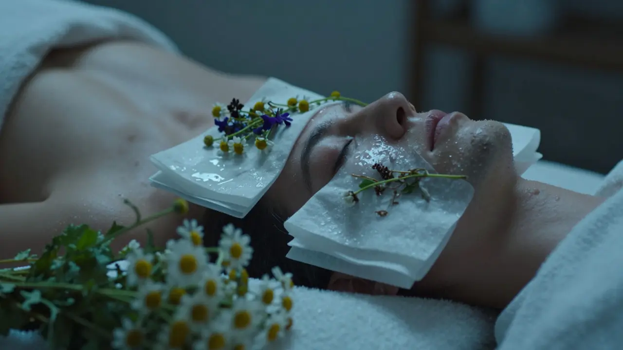 Uklidňující bylinné obklady na oči pro úlevu od únavy