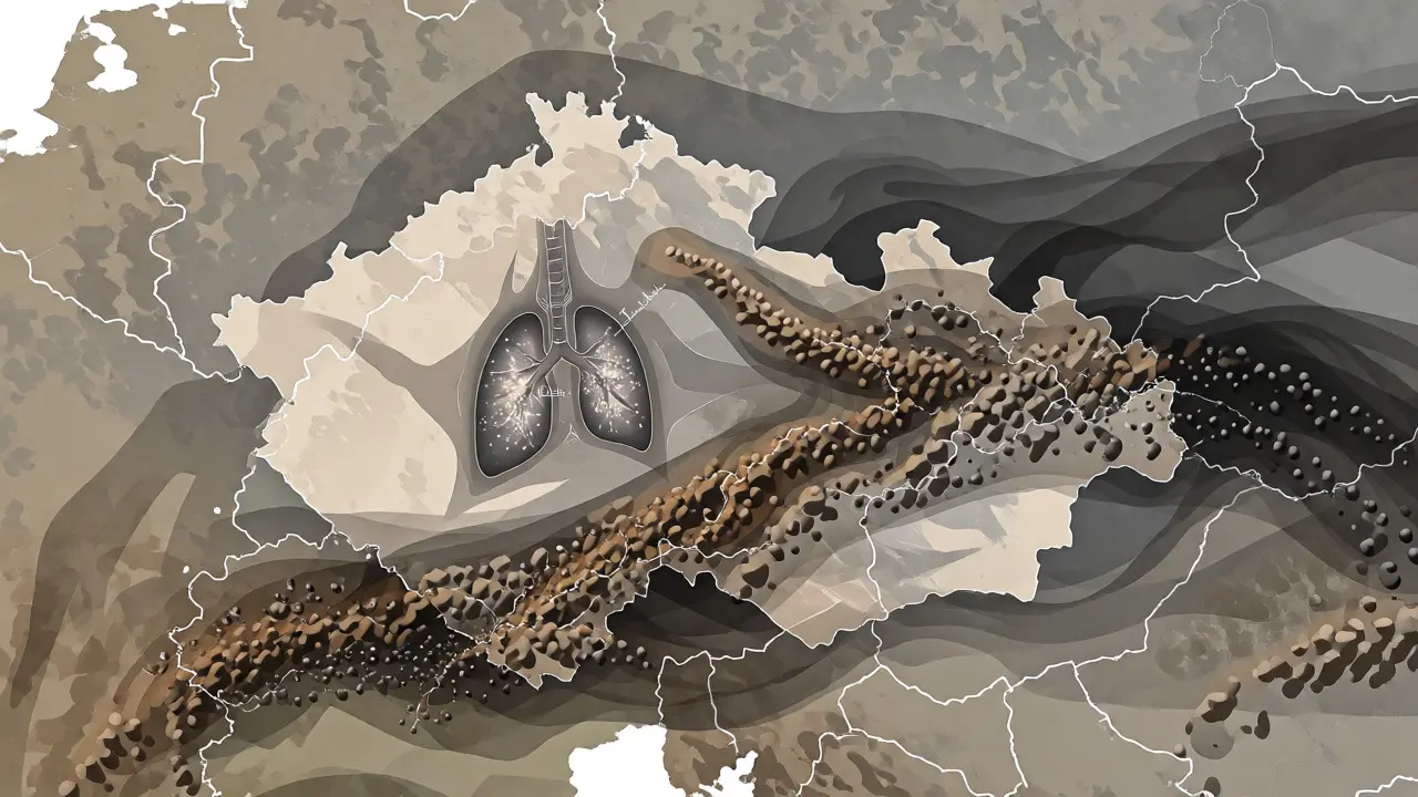 Ilustrace přeshraničního znečištění vzduchu proudícího do ČR z východu